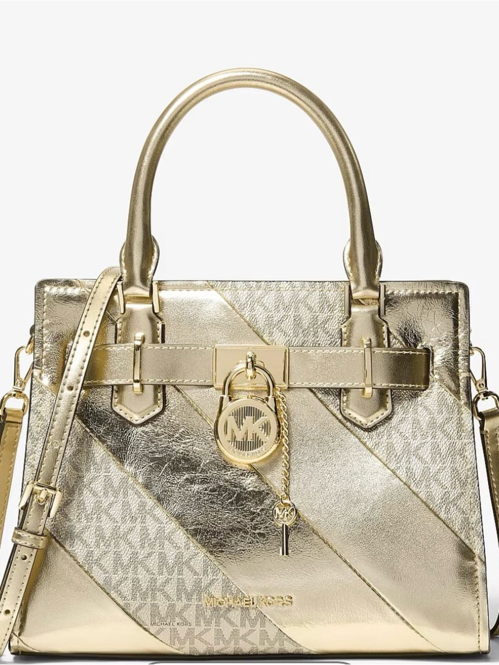 Michael Kors Metallic Gold Leather Satchel with MK Charm